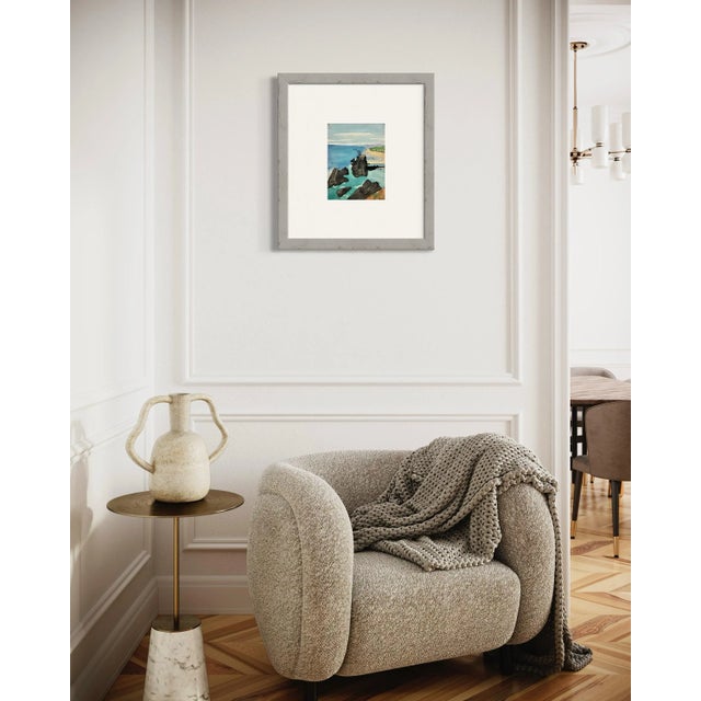 1970s Vintage Summer Beach, Bluish Sky Original Painting For Sale - Image 4 of 8