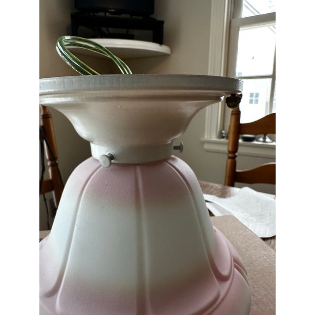 1920s Vintage Pink and White Shade on White Metal Flush Mount Fixture For Sale - Image 5 of 6