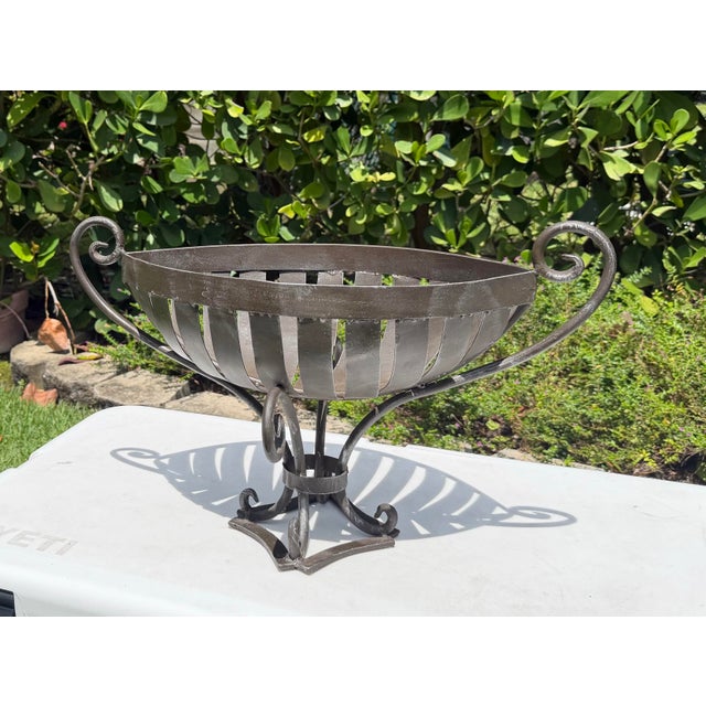 Hollywood Regency Vintage Wrought Iron Leaf Form Pedestal Centerpiece Bowl For Sale - Image 3 of 12