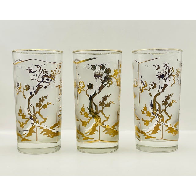Mid 20th Century Cherry Blossom Gold Glasse s- Set of Three For Sale - Image 9 of 9