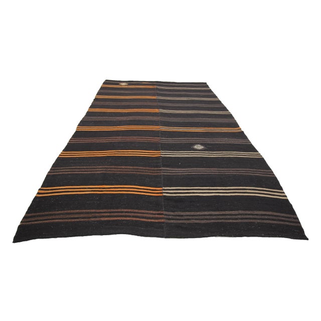 Handwoven vintage goat hair large kilim rug from Afyon region of Turkey. Approximately 50-60 years old. In very good...
