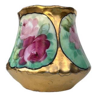 1920 Porcelain Gold Floral Match Holder For Sale
