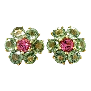 5.50 Carat Natural Sapphire Tourmaline Yellow Gold Stud Earrings - a Pair