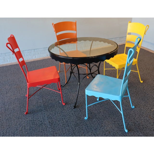 Metal Vintage Mid-Century Stamped-Steel Strap/Slat-Back Patio Dining Chairs (Bistro/Café Form), 1950s–60s. For Sale - Image 7 of 11