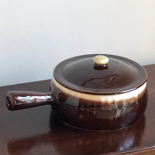 Farmhouse Mid-20th Century Covered Stoneware Casserole Dish With Handle For Sale - Image 3 of 12
