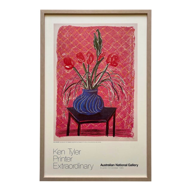 David Hockney Vintage 1985 Pop Art Lithograph Print Framed Exhibition Poster " Amaryllis in Vase " 1984 For Sale
