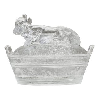 Mid-20th Century Lidded Box with Cow in Glass, 1940s For Sale