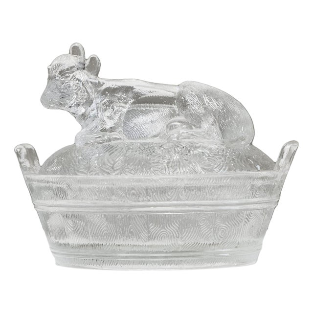 Mid-20th Century Lidded Box with Cow in Glass, 1940s For Sale