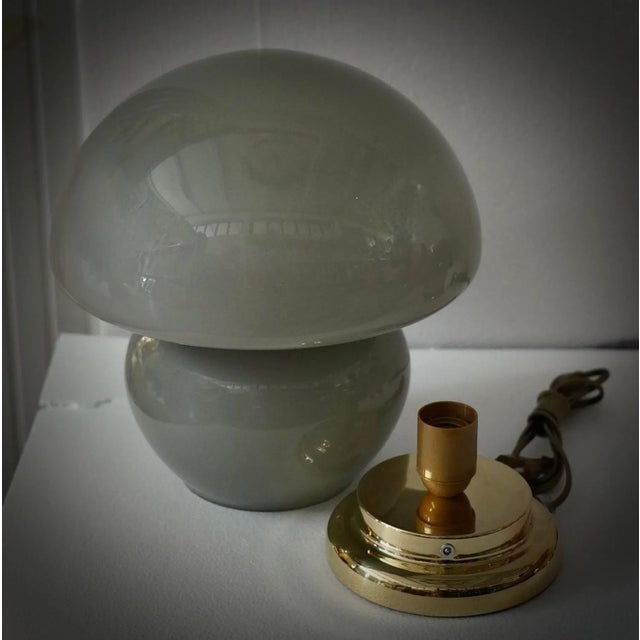 Metal Blown Gray Glass and Brass Murano Table Lamp in style of Vistosi, 1970s For Sale - Image 7 of 10