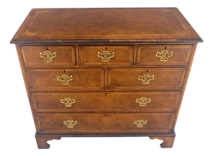 Fine 7 Drawers Burl Wood Banded Top Bracket Feet English Chest of Drawers MINT