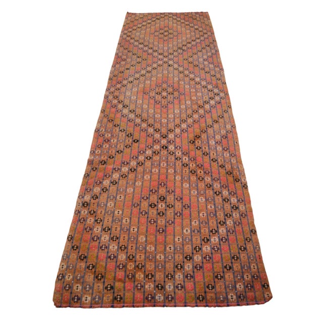 Textile Vintage Turkish Runner Rug Handmade Wool Kilim Rug Hallway Decor Kitchen Decor - 3′7″ × 11′10″ For Sale - Image 7 of 13