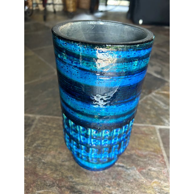 Italian Bitossi Rimini Blue Ceramic Vase, 1960s, Designer Aldo Londi For Sale In Houston - Image 6 of 13