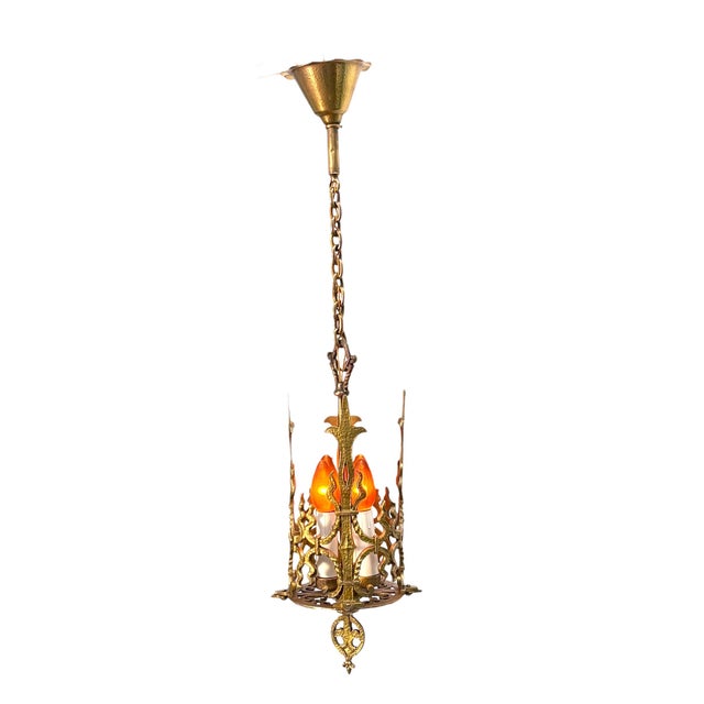 1920s 1920s Spanish Revival Foyer or Hallway Light With Original Gold Brass Finish #2615 For Sale - Image 5 of 18