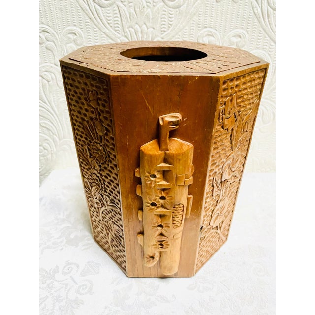 Mid Century Hand Carved Teakwood Wine Holder Ice Bucket For Sale - Image 12 of 13
