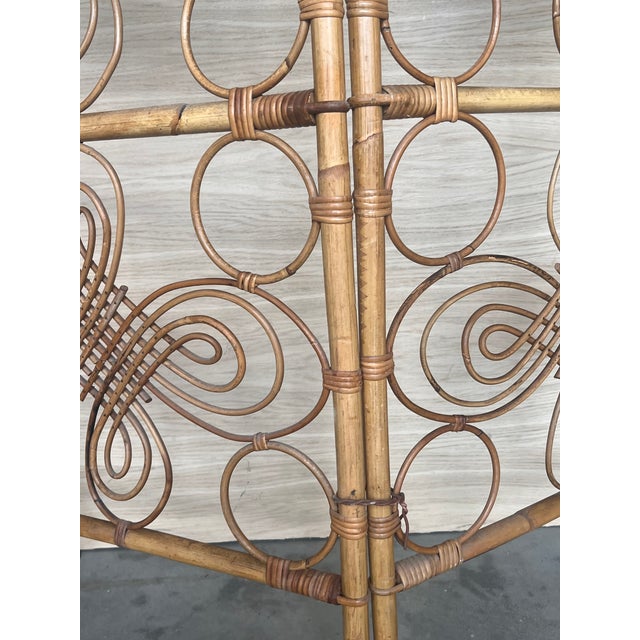 Three-Panel Bamboo Wicker Rattan Folding Screen Room Divider, France 1960s For Sale - Image 9 of 10