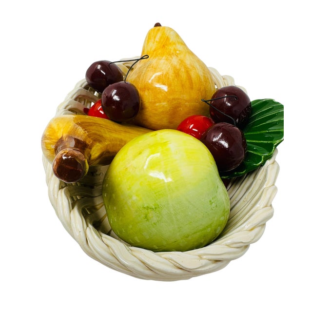 1960s Mid-Century Italian Majolica Hand-Woven Ceramic Fruit Basket Centerpiece For Sale - Image 5 of 10