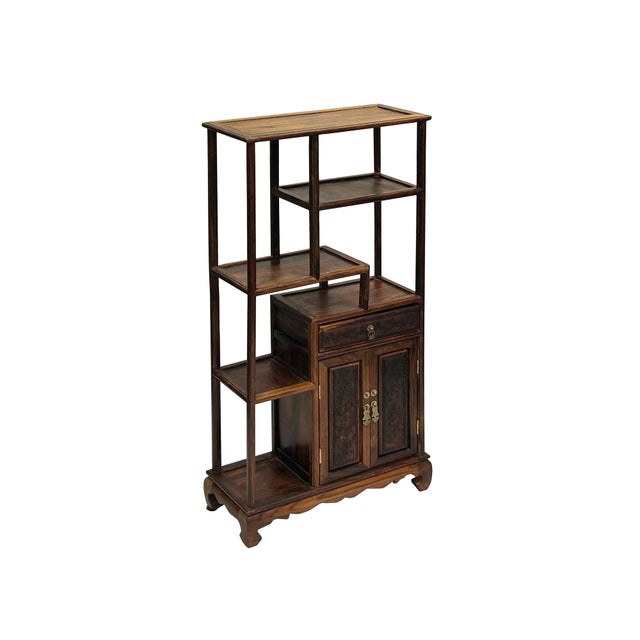 Chinese Chinese Brown Rosewood Rectangular Small Curio Display Stand For Sale - Image 3 of 14