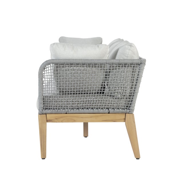 Cypress Teak Wood Sofa With Gray Color Rope Design For Sale - Image 9 of 13