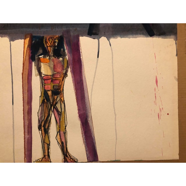 1964 Jack O'Hara Manscape Watercolor Painting With Collage Chairish