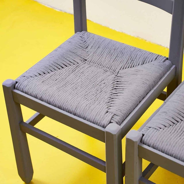 Grey Wood and Straw Chairs,Set of 4 For Sale - Image 5 of 9