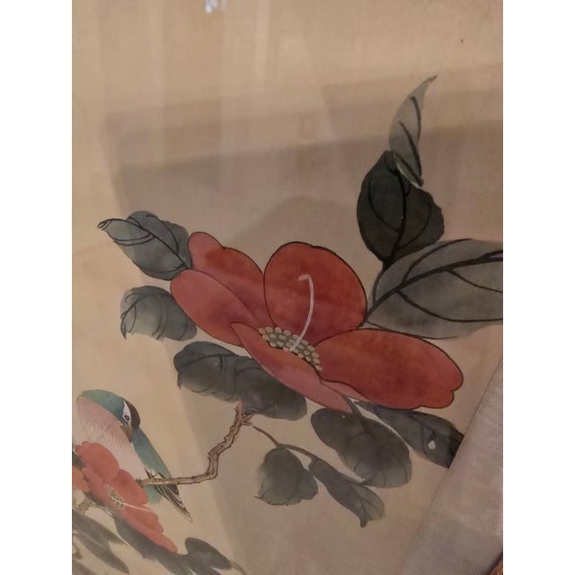 Green Vintage Asian Wc Painting Signed Bird of Paradise For Sale - Image 8 of 13