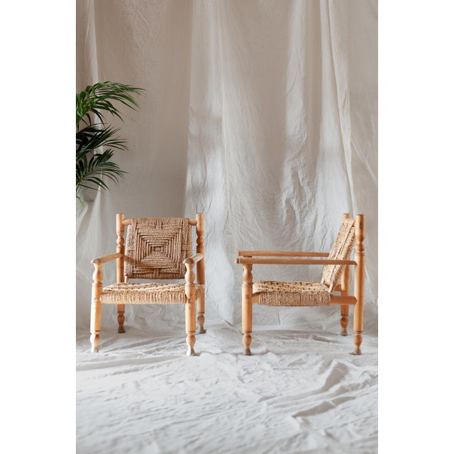 Wooden and Rope Chairs by Adrien Audoux & Frida Minet, 1960s, Set of 2 For Sale - Image 3 of 7