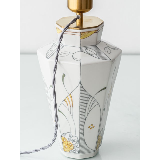 Art Deco Ceramic Table Lamp with New Jacquard Lampshade by Royal Delft For Sale - Image 10 of 18