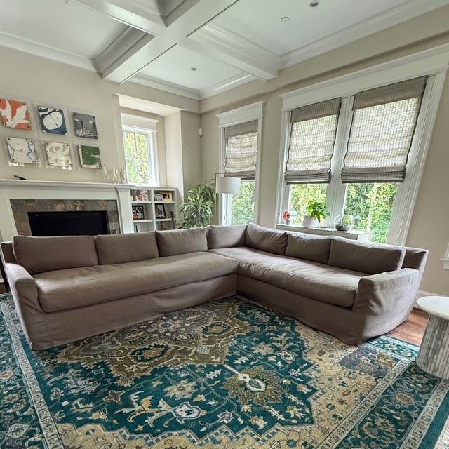 Contemporary Moss Home Kathy Slipcovered Sectional For Sale - Image 3 of 10