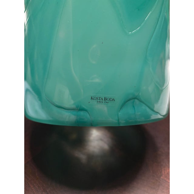 1990s Kosta Boda Primavera Vase by Anna Ehrner | Signed Swedish Art Glass | Aqua | 12.75” For Sale - Image 5 of 8