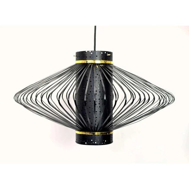 Mid-Century Modern Brass and Black Enameled Metal Pendant Lamp For Sale - Image 9 of 10
