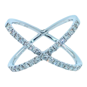 Brilliant Cut White Diamond X Criss Cross Pave Cocktail Fashion Open Bypass 14 K, Size 8