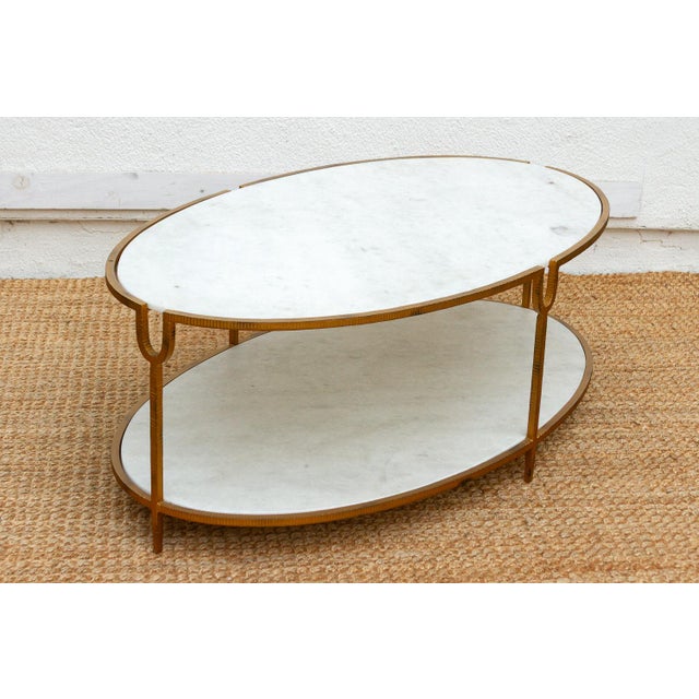 Juliet Gilded Two-Tier Oval Marble Coffee Table For Sale In Los Angeles - Image 6 of 12