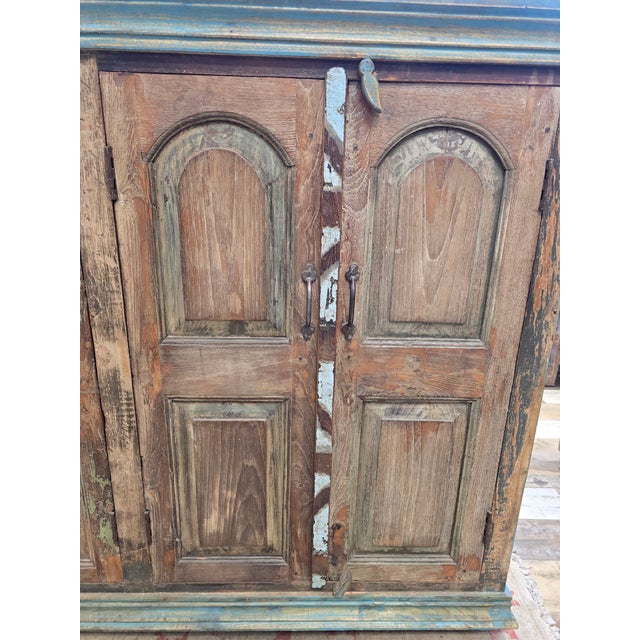 Teal Reclaimed Wood Cabinet With Shelves, Storage, 92" Long. For Sale - Image 8 of 15
