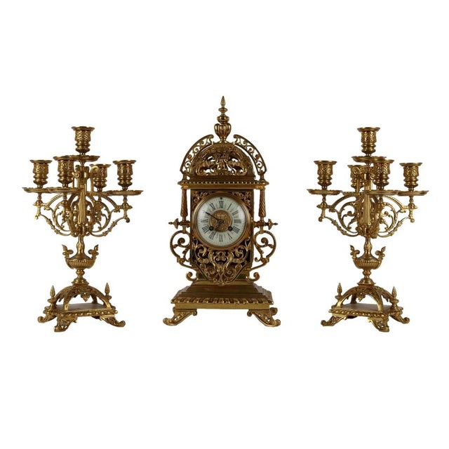 Golden Bronze Triptych Clock, Set of 3 For Sale - Image 16 of 16