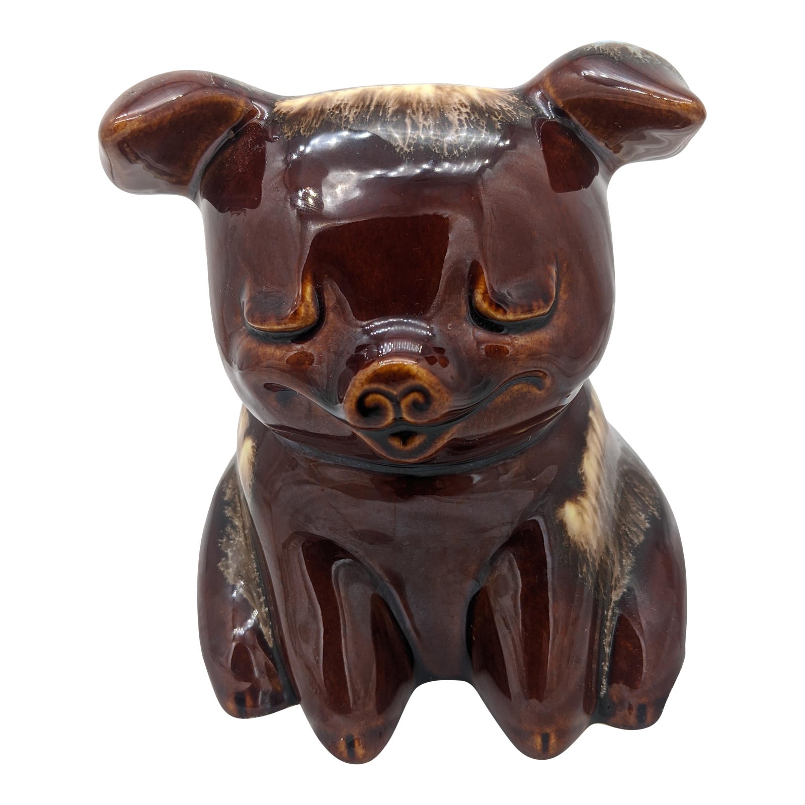 Hull Usa Pottery Piggy Bank Brown Aqua Ivory Drip Glaze Chairish