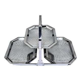 1930s Chase Brass & Copper Company Art Deco Chrome Three-Tier Octagonal Serving Stand For Sale