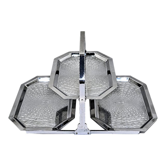 1930s Chase Brass & Copper Company Art Deco Chrome Three-Tier Octagonal Serving Stand For Sale