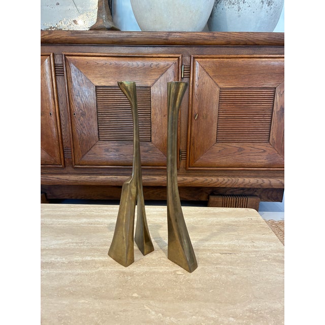 Mid 20th Century Pair of Solid Bronze Vintage Candlesticks For Sale - Image 5 of 12
