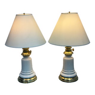 Regency Crackle Column Table Lamps, Pair For Sale