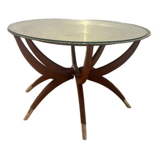 Midcentury MCM Round Brass Cocktail Table With Spider Legs For Sale
