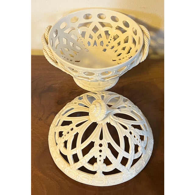 Antique 19th century Wedgwood creamware orange bowl and cover. Both the bowl and lid are pierced; the bowl with strap...