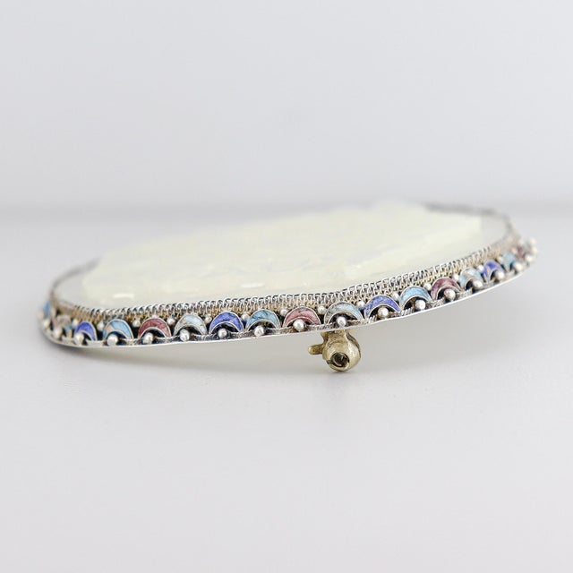 Vintage Chinese Silver, Carved Jade, and Enamel Brooch For Sale - Image 11 of 16