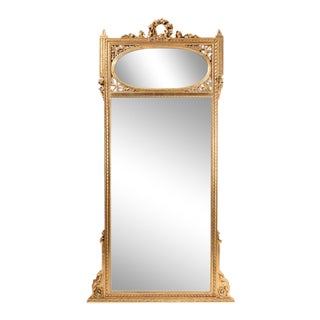 1920s French Giltwood Trumeau Mirror For Sale