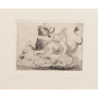 Bertha Martini - Nude and Bull - Etching on Paper - 1980s For Sale