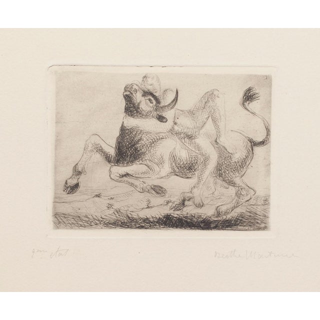 Bertha Martini - Nude and Bull - Etching on Paper - 1980s For Sale