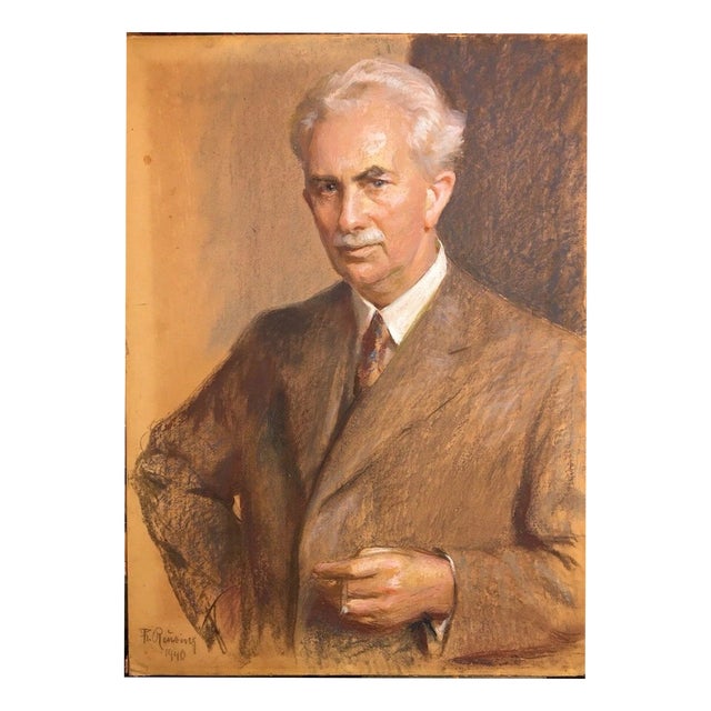 Reusing Fritz, Portrait of a Gentleman with Cigarillo, 1940, Pastel For Sale