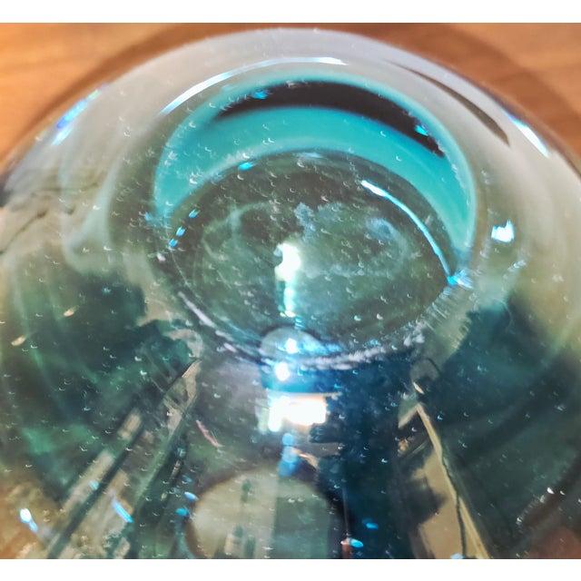 Contemporary Studio Glass Gradient Vase in Teal and Charcoal For Sale - Image 10 of 12