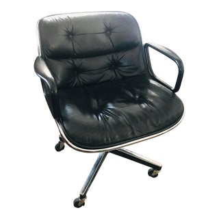 Original 1963 Knoll Charles Pollock Black Leather Executive Chair With All Original Labels For Sale