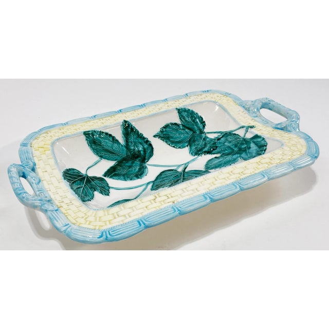 Ceramic Vintage Majolica Style Ivy Basket Motif Ceramic Bowl For Sale - Image 7 of 10