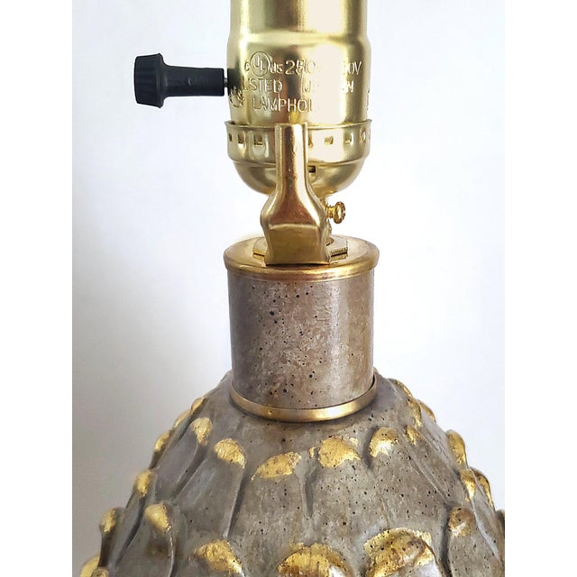 Stone Gray Lamp Pair Large Artichokes Restored For Sale - Image 8 of 11